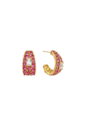 BRINCO ARGOLA OVAL CRAVEJADA CRISTAL E RUBELITA BANHADO A OURO 18K BM2367-O