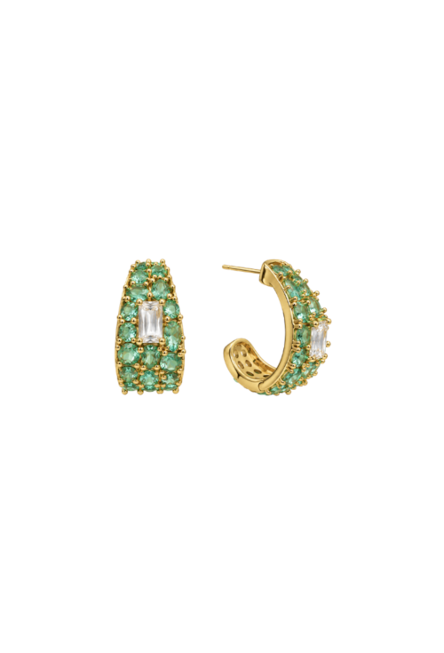 BRINCO ARGOLA OVAL CRAVEJADA CRISTAL E TURMALINA BANHADO A OURO 18K BM2367-O