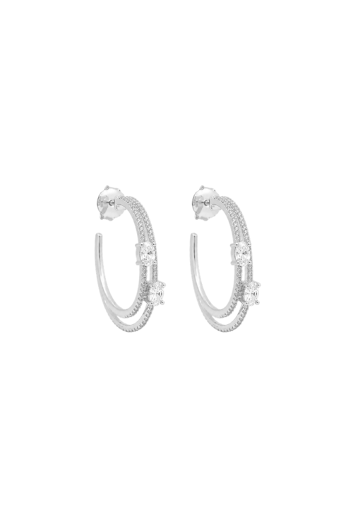 BRINCO ARGOLA OVAL DUPLA CRAVEJADA COM PEDRAS OVAIS BANHADO A RÓDIO BM2286-R
