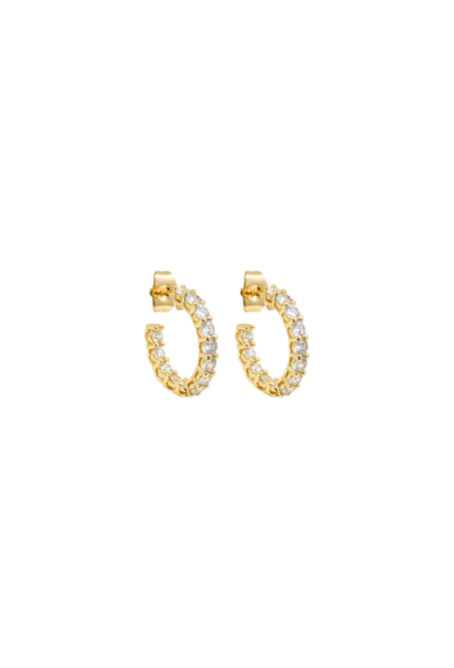 BRINCO ARGOLA REDONDA CRAVEJADO COM PEDRAS LAPIDADAS BANHADO A OURO BM2287-O