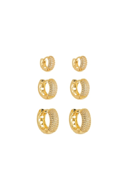 BRINCO ARGOLA TRIO CRAVEJADO OURO BM2196-O