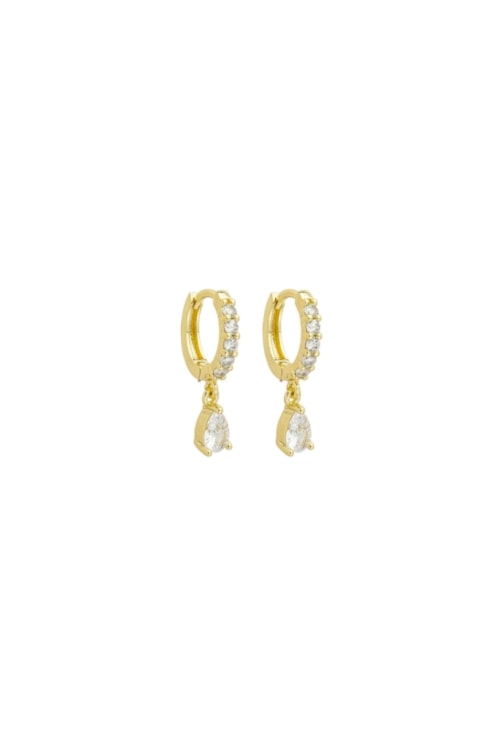 BRINCO ARGOLINHA CRAVEJADA COM GOTA PENDURADA BANHADO A OURO BM2238-O
