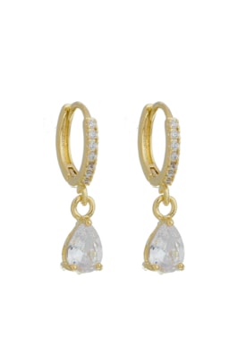 Produto BRINCO ARGOLINHA CRAVEJADA E GOTA DE ZIRCÔNIA BM1380-O