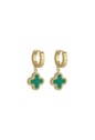 BRINCO ARGOLINHA TREVO MALAQUITA INOX DOURADO BM2010-O