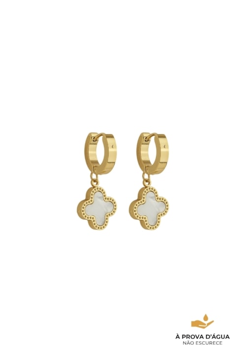 BRINCO ARGOLINHA TREVO PEROLADO INOX DOURADO BM2010-AD
