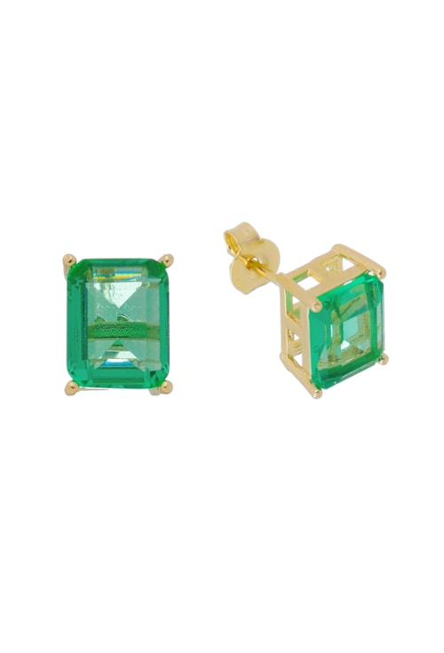 BRINCO COM PEDRA RETÂNGULAR VERDE PARAÍBA NO OURO BM734-O