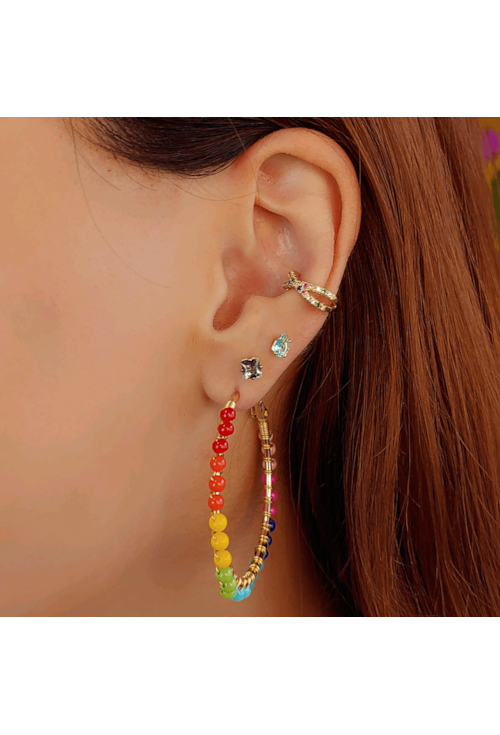 BRINCO DE ARGOLA RAINBOW CRISTAIS COLORIDOS  BM906-O