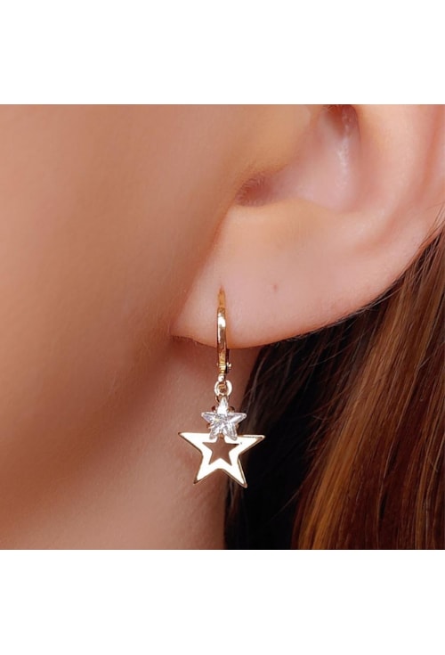 BRINCO DE ARGOLINHA COM ESTRELA E PONTO DE LUZ BM337-O Cristal