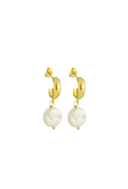 BRINCO DE ARGOLINHA COM PÉROLA MOEDA NO OURO BM1627-O