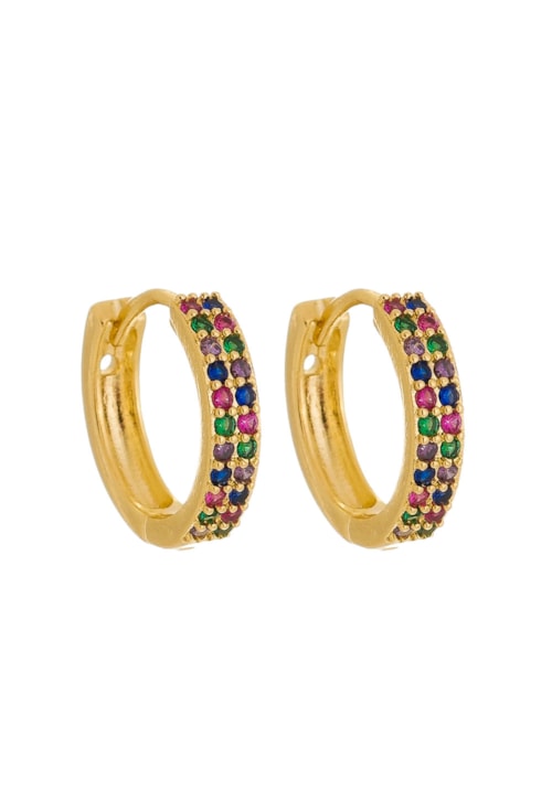 BRINCO DE ARGOLINHA COM ZIRCÔNIAS RAINBOW BM1105-O BRINCO DE ARGOLINHA COM ZIRCÔNIAS RAINBOW BM1105-O