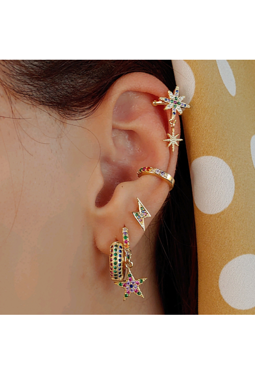 BRINCO DE ARGOLINHA DE ESTRELA CRAVEJADA COLORS NO OURO BM811-O