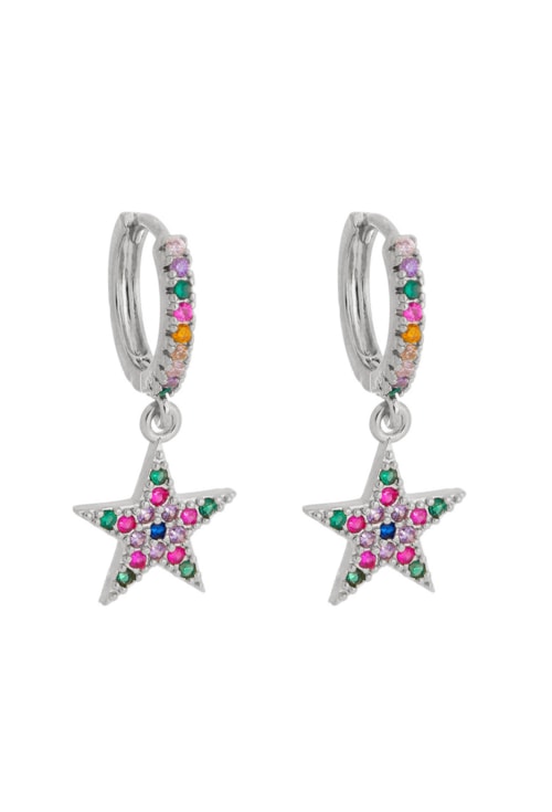 BRINCO DE ARGOLINHA DE ESTRELA CRAVEJADA COLORS NO RÓDIO BM811-R