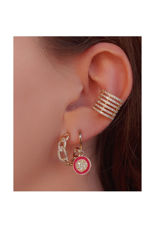 BRINCO DE ARGOLINHA REDONDO PINK NO OURO BM587-O