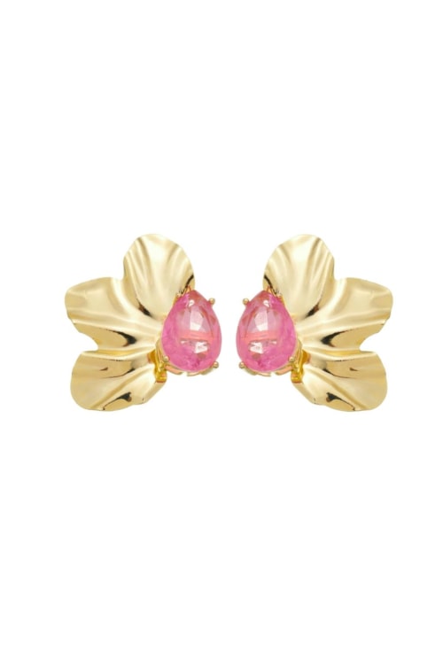 BRINCO DE FLOR COM GOTA FÚCSIA FUSION BM1494-O BRINCO DE FLOR COM GOTA FÚCSIA FUSION BM1494-O