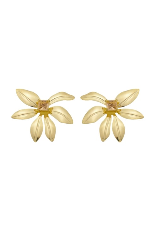 BRINCO DE FLOR COM PEDRA MORGANITA RUTILADA BM1492-O BRINCO DE FLOR COM PEDRA MORGANITA RUTILADA BM1492-O