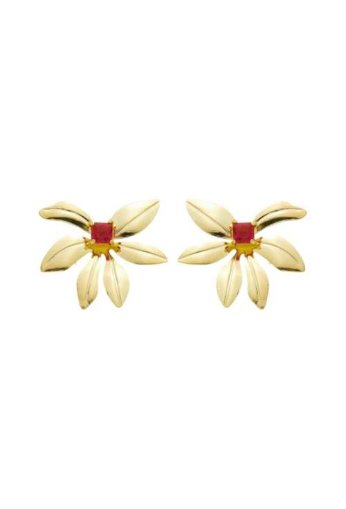 BRINCO DE FLOR COM PEDRA RUBELITA BM1492-O