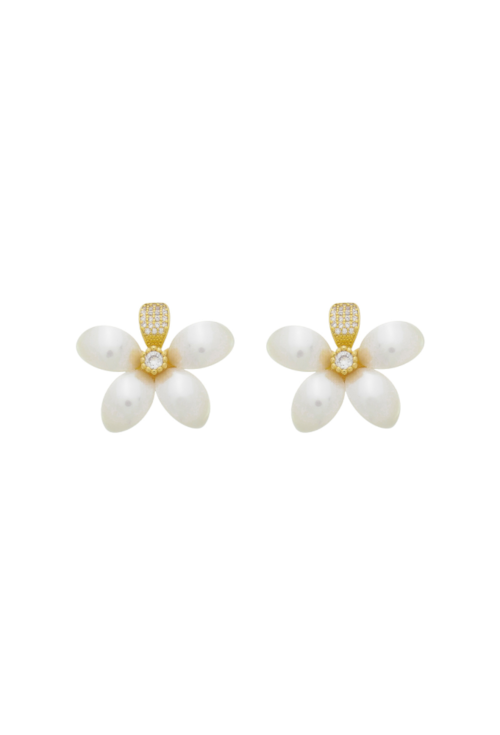 BRINCO DE FLOR COM PÉROLA E CRAVEJADO BM1827-O