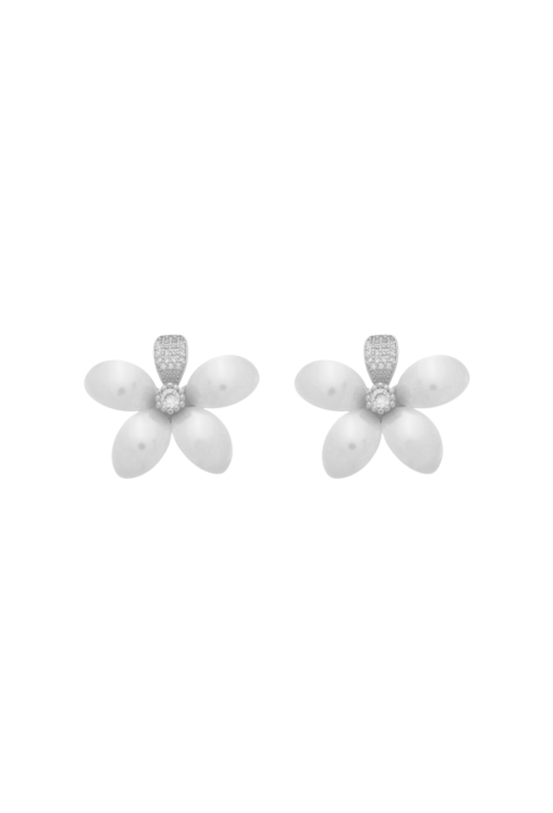 BRINCO DE FLOR COM PÉROLA E CRAVEJADO BM1827-R
