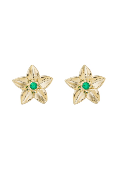 BRINCO DE FLOR COM ZIRCÔNIA ESMERALDA BM1173-O