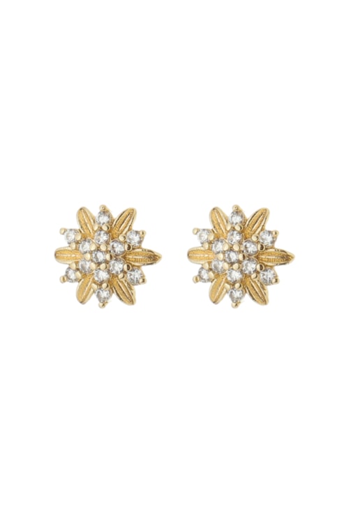 BRINCO DE FLOR COM ZIRCÔNIAS NO OURO BM1394-O