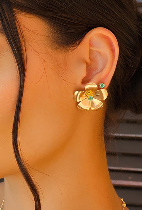 BRINCO DE FLOR GRANDE COM PEDRA PARAÍBA BRASIL BM1626-O