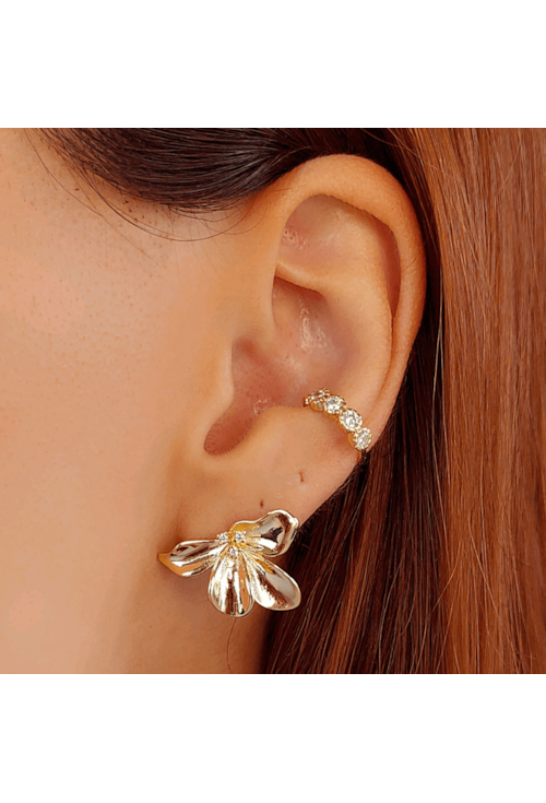 BRINCO DE FLOR LÍRIO COM ZIRCÔNIAS NO OURO BM859-O