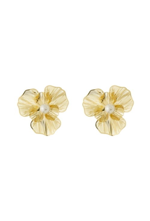 BRINCO DE FLOR ORGÂNICO COM PÉROLA NO OURO BM1908-O BRINCO DE FLOR ORGÂNICO COM PÉROLA NO OURO BM1908-O
