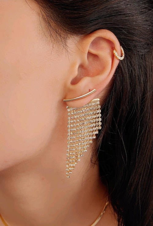 BRINCO DE FRANJA COM STRASS LONGO BM1171-O BRINCO DE FRANJA COM STRASS LONGO BM1171-O