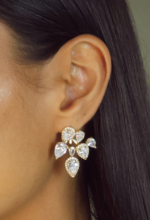 BRINCO DOURADO COM GOTAS CRISTAL CRAVEJADAS BM2090-O BRINCO DOURADO COM GOTAS CRISTAL CRAVEJADAS BM2090-O