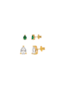 BRINCO DUPLO GOTAS COM PEDRAS ESMERALDA E CRISTAL BANHADO A OURO BM2339-O