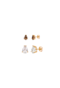 BRINCO DUPLO GOTAS COM PEDRAS MARROM E CRISTAL BANHADO A OURO BM2341-O