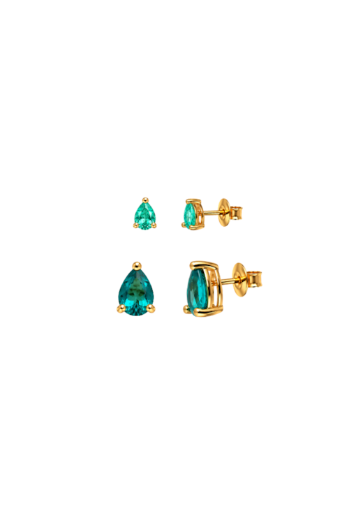 BRINCO DUPLO GOTAS COM PEDRAS TURMALINA E PARAÍBA BRASIL BANHADO A OURO BM2339-O
