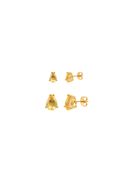 BRINCO DUPLO GOTAS COM PEDRAS YELLOW BANHADO A OURO BM2341-O