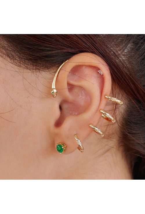 BRINCO EAR CUFF COBRA COM PEDRA ESMERALDA BM1024-O