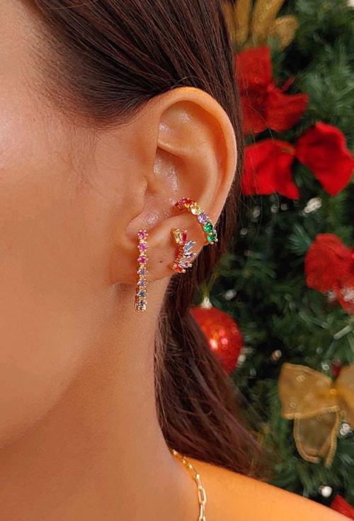BRINCO EAR CUFF COM BAGUETES COLORIDAS BM1309-O