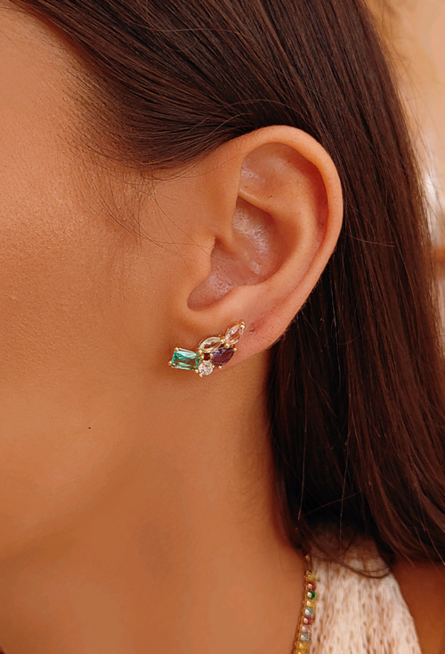 BRINCO EAR CUFF COM CRISTAIS COLORIDOS BM1268-O