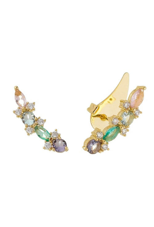 BRINCO EAR CUFF COM CRISTAIS COLORIDOS E AMETISTA BM1267-O
