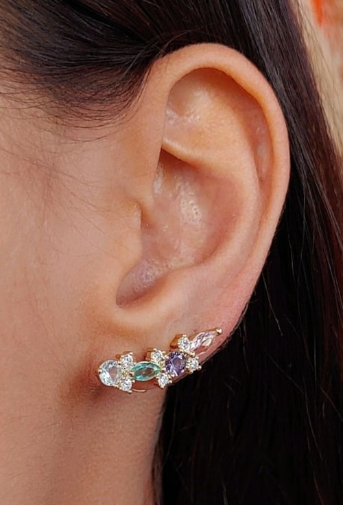 BRINCO EAR CUFF COM CRISTAIS COLORIDOS E AZUL PARAÍBA BM1267-O