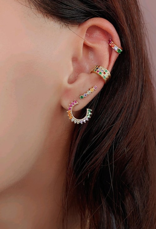 BRINCO EAR CUFF COM CRISTAIS COLORS BM1070-O