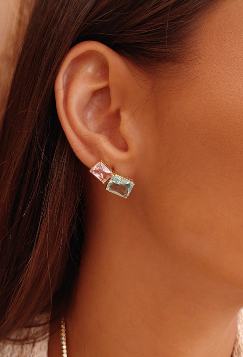 BRINCO EAR CUFF COM CRISTAIS KUNZITA E AZUL PARAÍBA BM1310-O