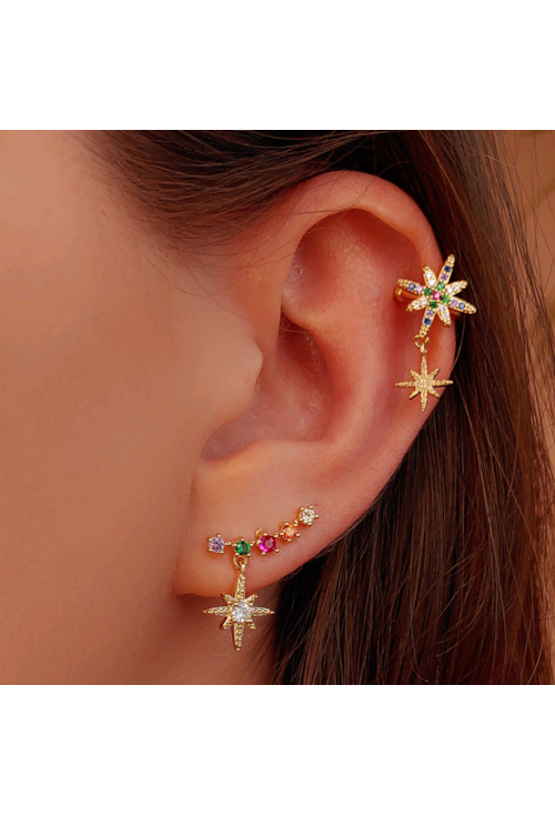 BRINCO EAR CUFF COM ESTRELA E ZIRCÔNIAS COLORS BM943-O
