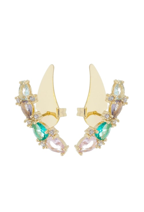 BRINCO EAR CUFF COM GOTAS COLORIDAS E ZIRCÔNIAS BM1324-O