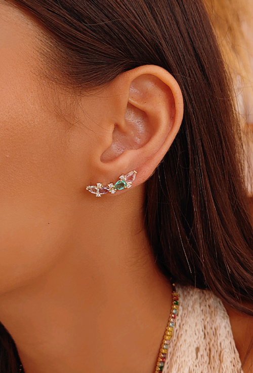 BRINCO EAR CUFF COM GOTAS COLORIDAS E ZIRCÔNIAS BM1324-O