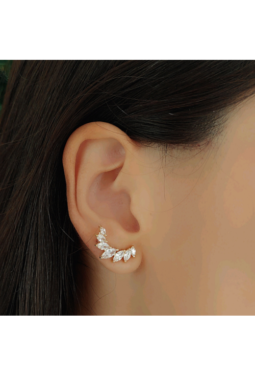BRINCO EAR CUFF COM NAVETES CRISTAL OURO BM799-O