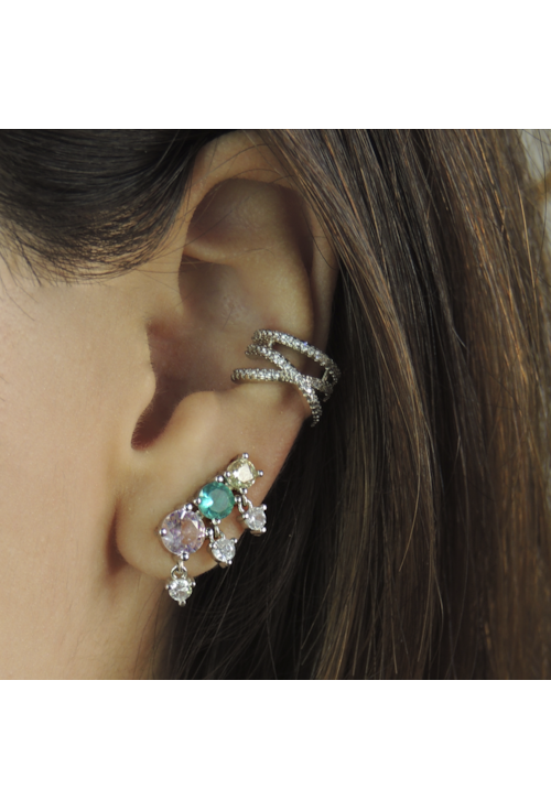 BRINCO EAR CUFF COM ZIRCÔNIAS COLORS NO RÓDIO BM542-R