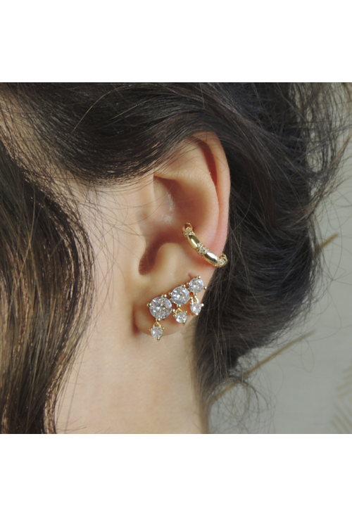 BRINCO EAR CUFF COM ZIRCÔNIAS CRISTAL NO OURO BM542-O