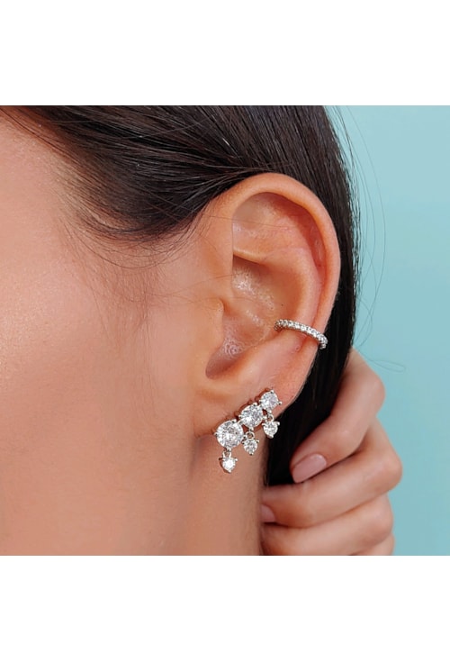 BRINCO EAR CUFF COM ZIRCÔNIAS CRISTAL NO RÓDIO BM542-R