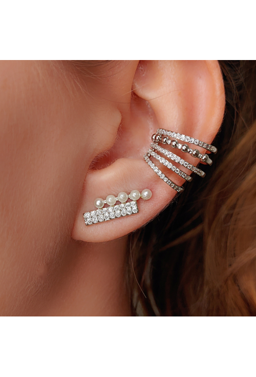 BRINCO EAR CUFF CRAVEJADO E PÉROLAS BM508-R