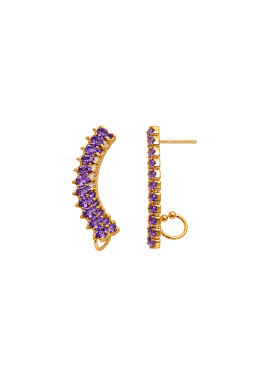 BRINCO EAR CUFF CURVO CRAVEJADO AMETISTA BANHADO A OURO 18K BM2365-O