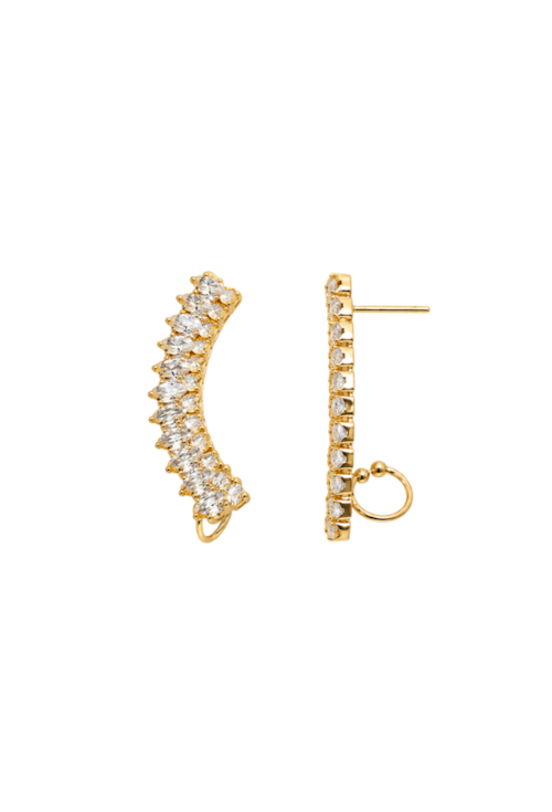 BRINCO EAR CUFF CURVO CRAVEJADO CRISTAL BANHADO A OURO 18K BM2365-O